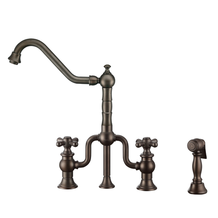 WHITEHAUS Bridge Faucet W/ Long Traditional Swivel Spout, Cross Handles And Brass WHTTSCR3-9771-NT-ORB